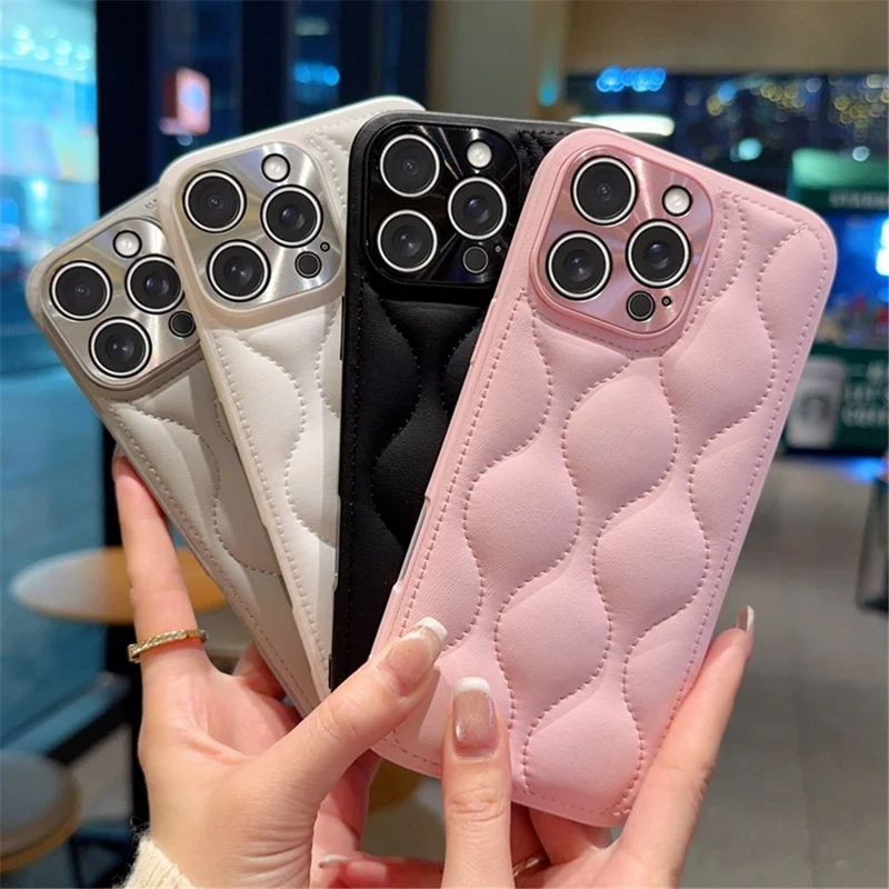 For iPhone 16 Pro Case Creative Chic Gourd Texture Leather + TPU Phone Cover - Pink