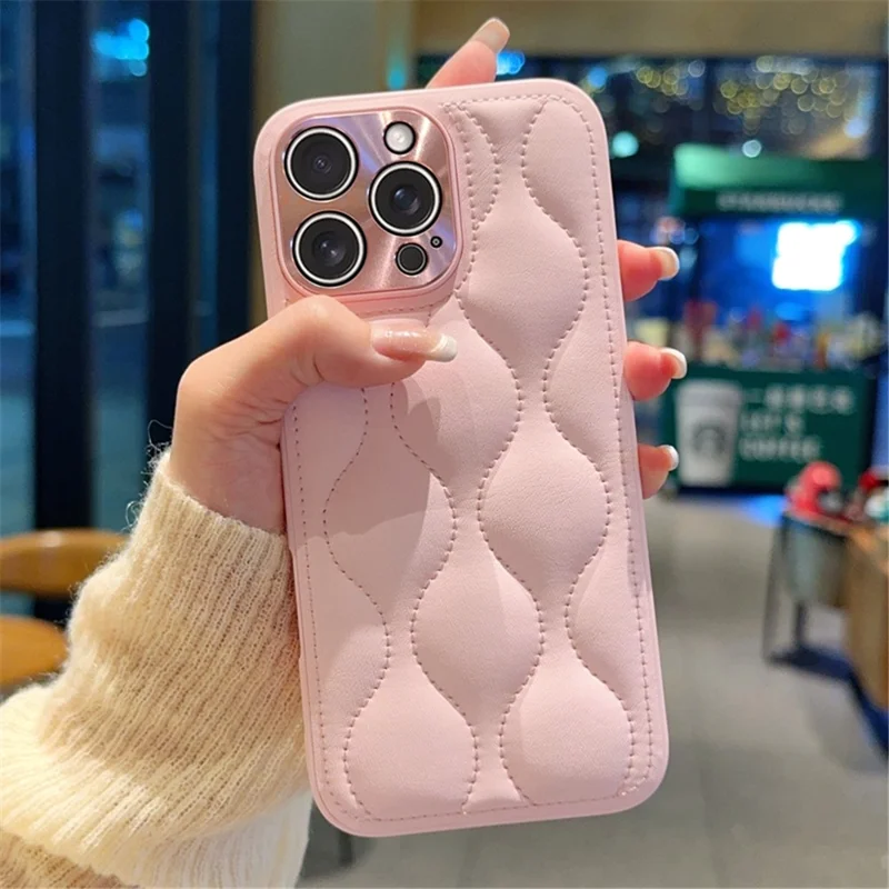 For iPhone 16 Pro Max Case Creative Chic Gourd Texture Leather + TPU Phone Cover - Pink