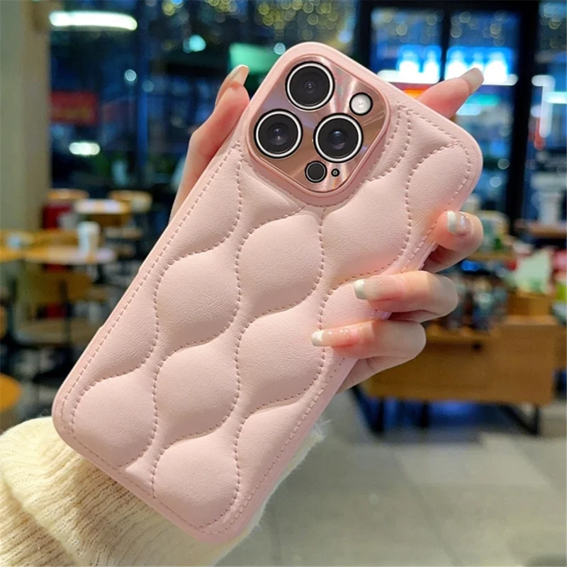 For iPhone 16 Pro Max Case Creative Chic Gourd Texture Leather + TPU Phone Cover - Pink