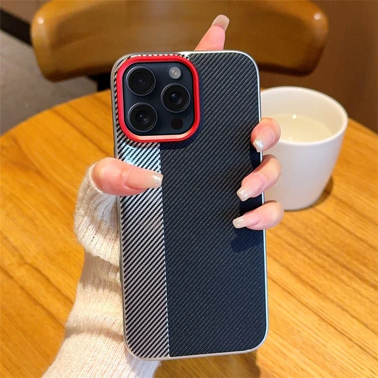For iPhone 14 Pro Max Case Camera-Style Carbon Fiber Texture Leather + PC Phone Cover