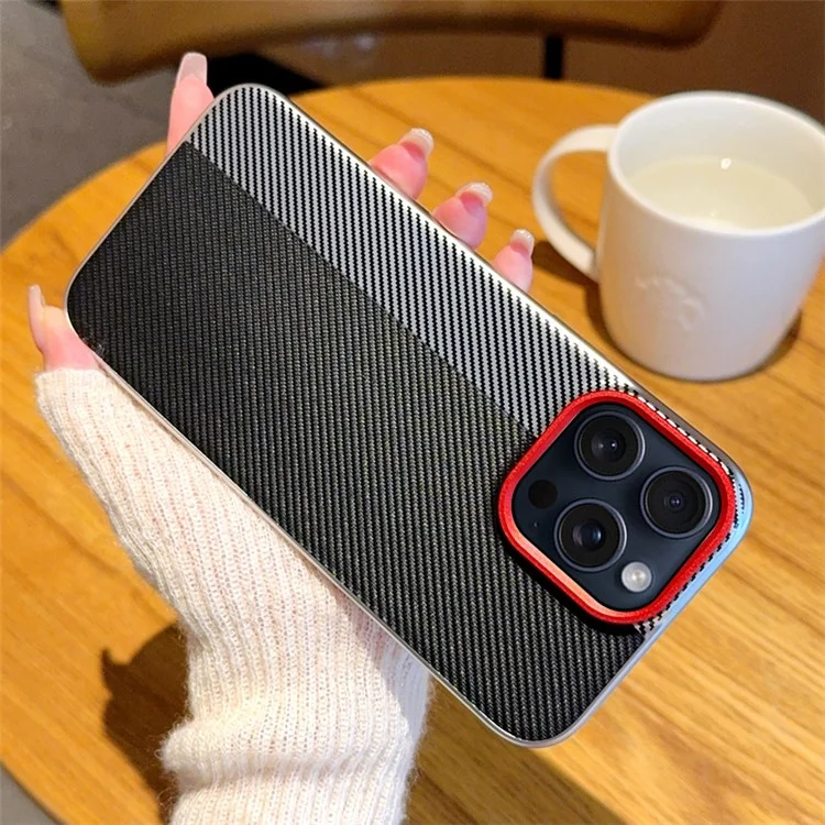 For iPhone 14 Pro Max Case Camera-Style Carbon Fiber Texture Leather + PC Phone Cover