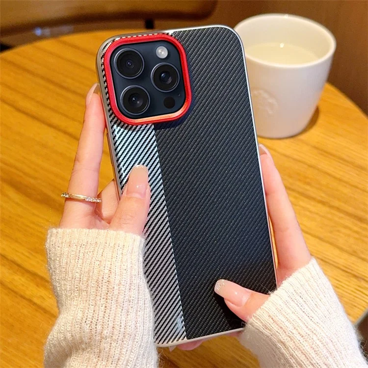 For iPhone 14 Pro Max Case Camera-Style Carbon Fiber Texture Leather + PC Phone Cover