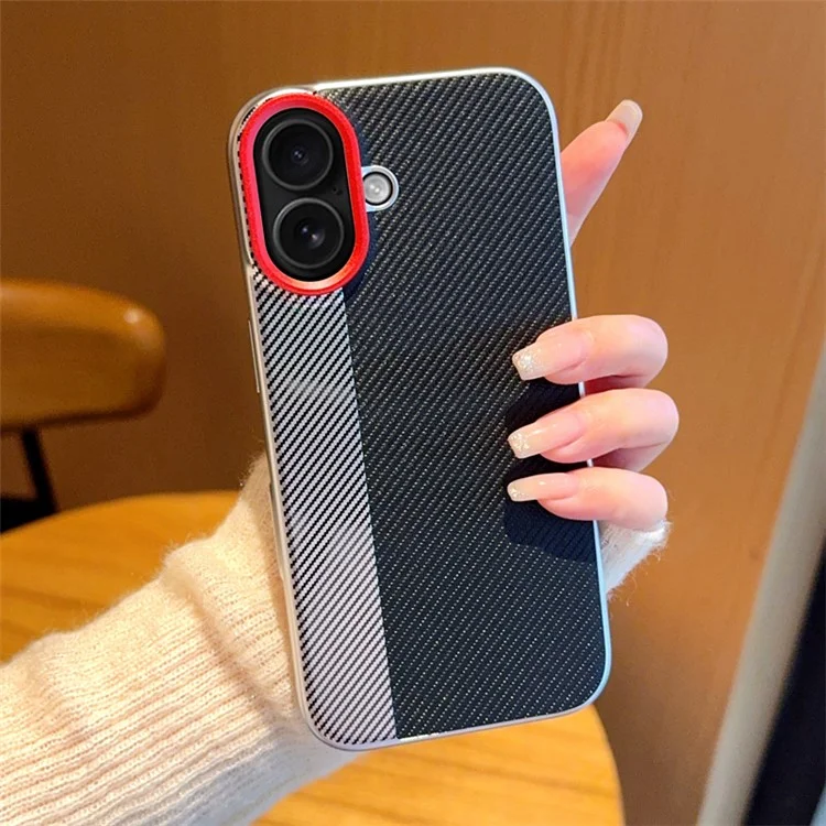 Für iPhone 16 Hülle Kamera-Stil Karbonfaser Textur Leder + PC Handyhülle