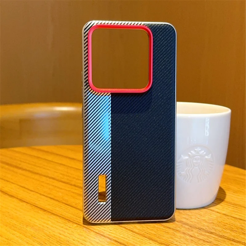 Funda de estilo cámara para Xiaomi 15 Pro con textura de fibra de carbono, cuero y PC