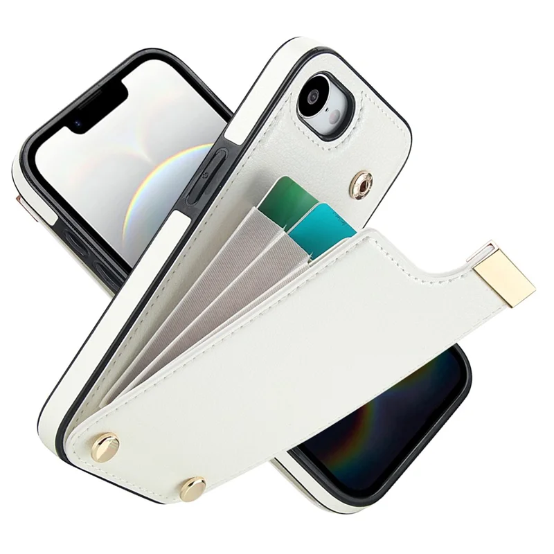 For iPhone 17e / 16e Case TPU + PU Leather Hardware Decor Phone Cover with Card Holder - White