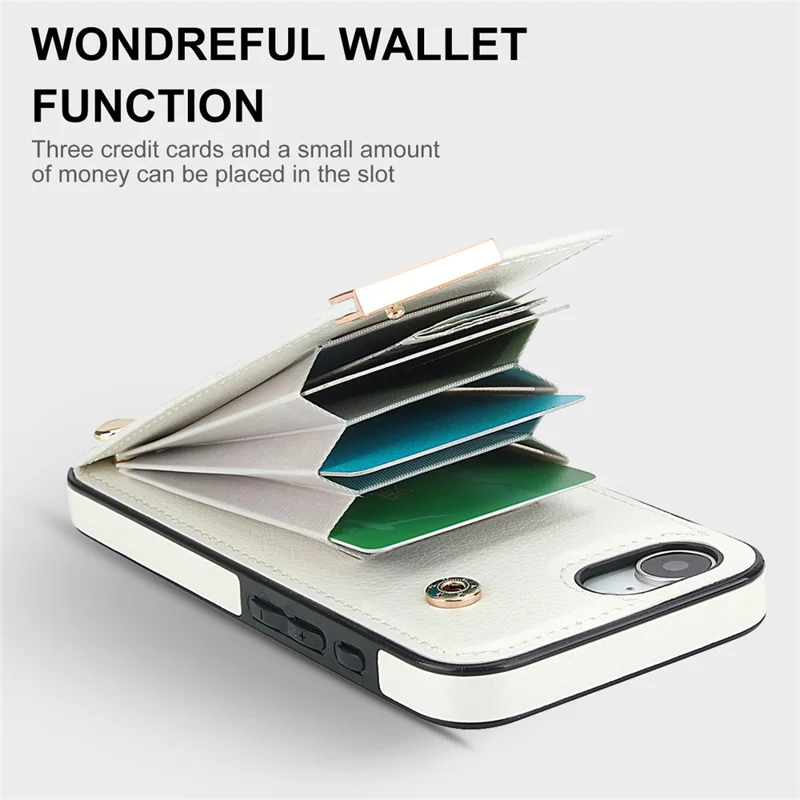 For iPhone 17e / 16e Case TPU + PU Leather Hardware Decor Phone Cover with Card Holder - White