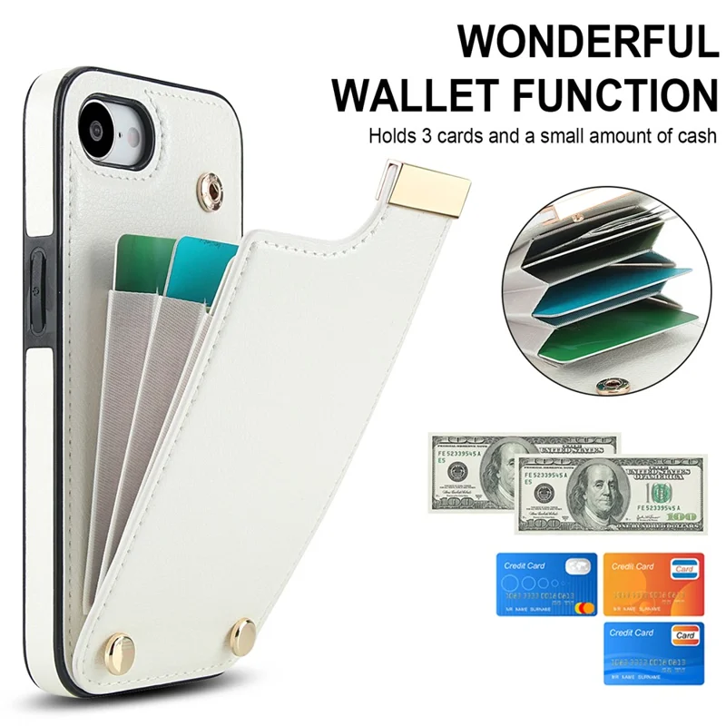 For iPhone 17e / 16e Case TPU + PU Leather Hardware Decor Phone Cover with Card Holder - White