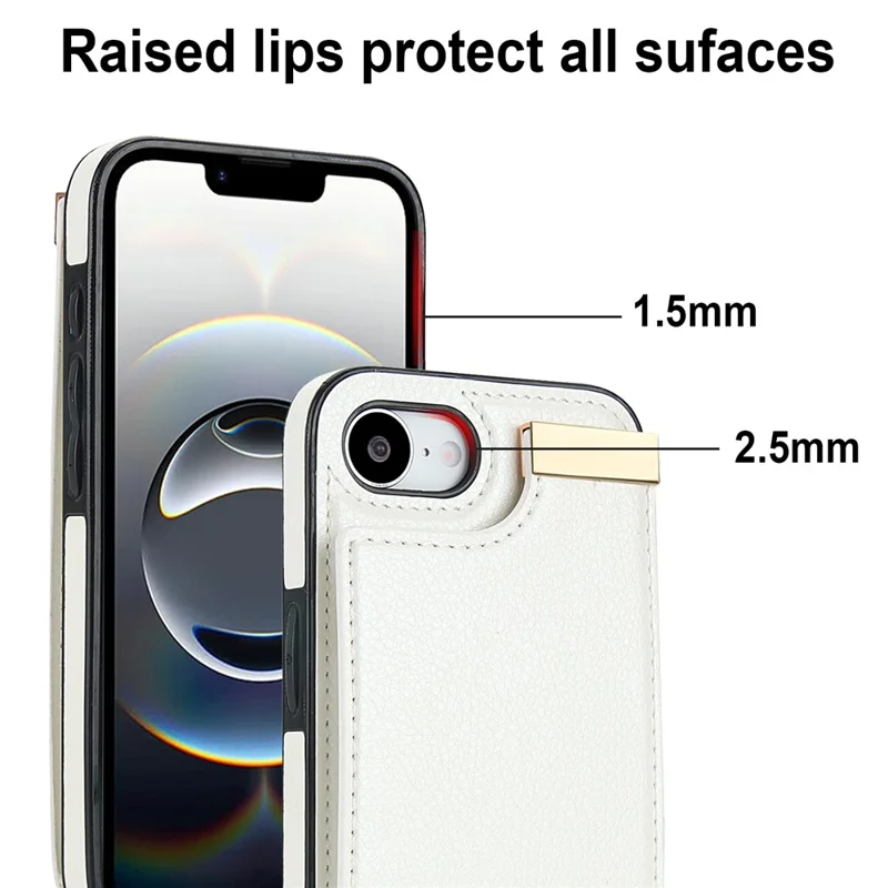 For iPhone 17e / 16e Case TPU + PU Leather Hardware Decor Phone Cover with Card Holder - White