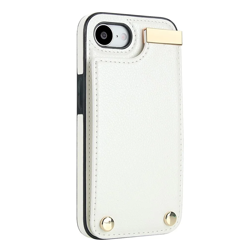 For iPhone 17e / 16e Case TPU + PU Leather Hardware Decor Phone Cover with Card Holder - White