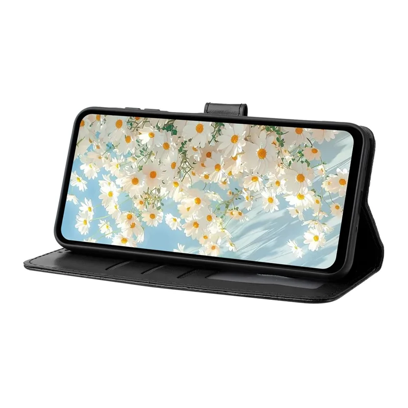 For iPhone 15 Leather Case Daisy Imprint Wallet Stand Phone Protective Cover - Black