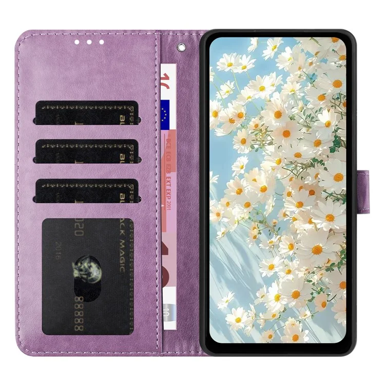 Für iPhone 15 Pro Lederhülle mit Gänseblümchen-Prägung Brieftasche Ständer Handyhülle - Hellviolett