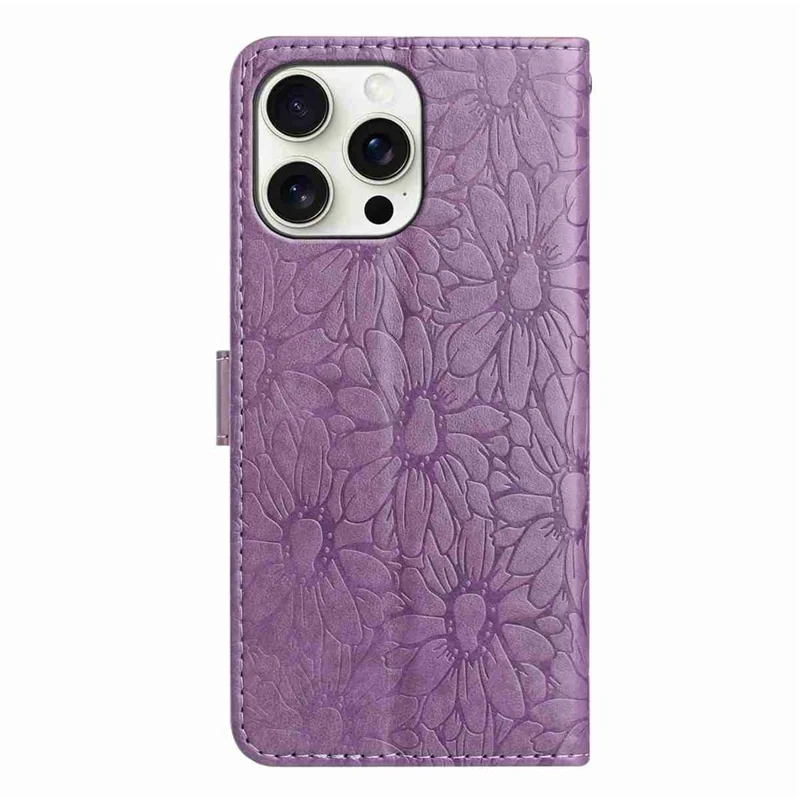 For iPhone 15 Pro Max Leather Case Daisy Imprint Wallet Stand Phone Protective Cover - Light Purple