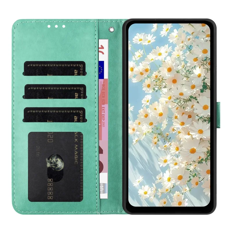 For iPhone 15 Pro Max Leather Case Daisy Imprint Wallet Stand Phone Protective Cover - Green