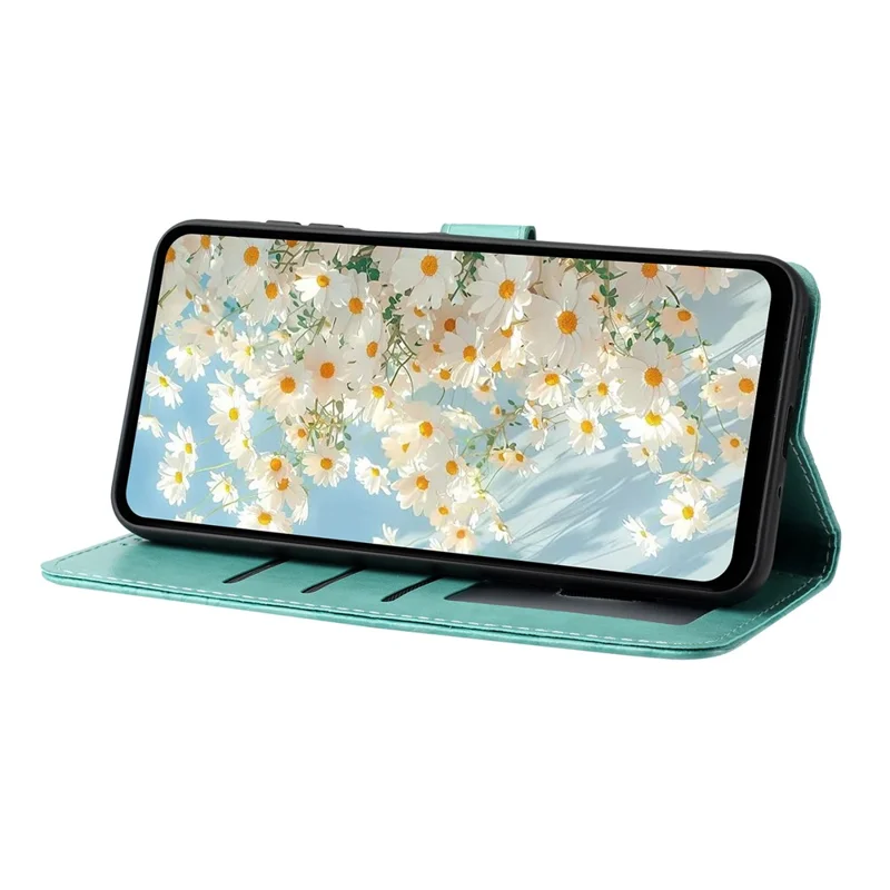 For iPhone 15 Pro Max Leather Case Daisy Imprint Wallet Stand Phone Protective Cover - Green