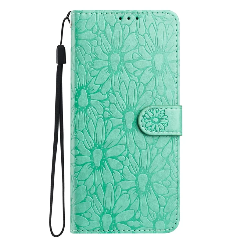 For iPhone 15 Pro Max Leather Case Daisy Imprint Wallet Stand Phone Protective Cover - Green