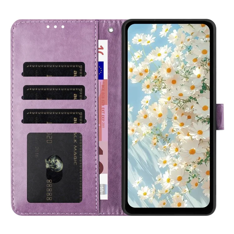 For Samsung Galaxy A56 5G Leather Case Daisy Imprint Wallet Stand Phone Protective Cover - Light Purple