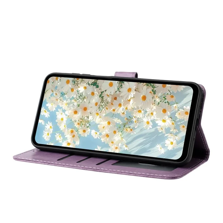 For Samsung Galaxy A56 5G Leather Case Daisy Imprint Wallet Stand Phone Protective Cover - Light Purple