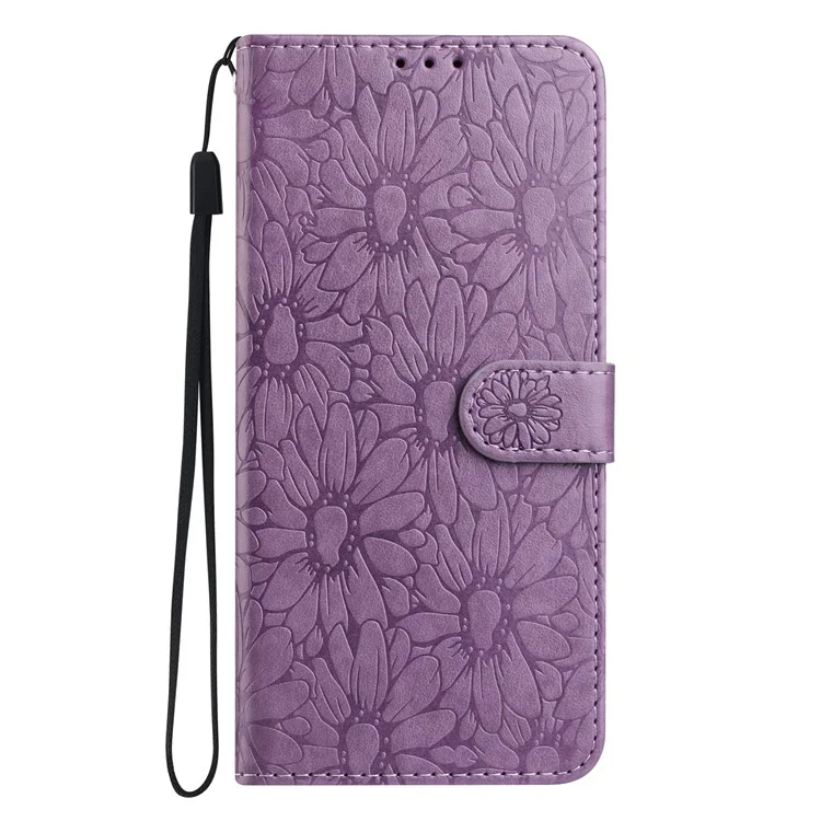 For Samsung Galaxy A56 5G Leather Case Daisy Imprint Wallet Stand Phone Protective Cover - Light Purple