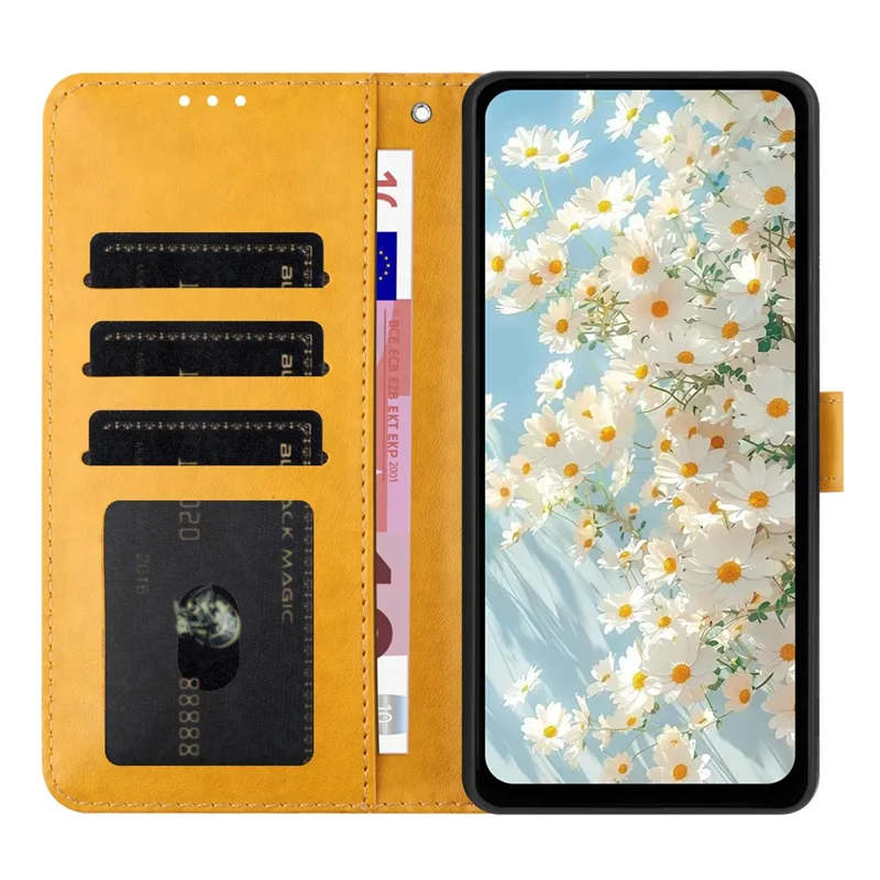 For Samsung Galaxy A55 5G Leather Case Daisy Imprint Wallet Stand Phone Protective Cover - Yellow