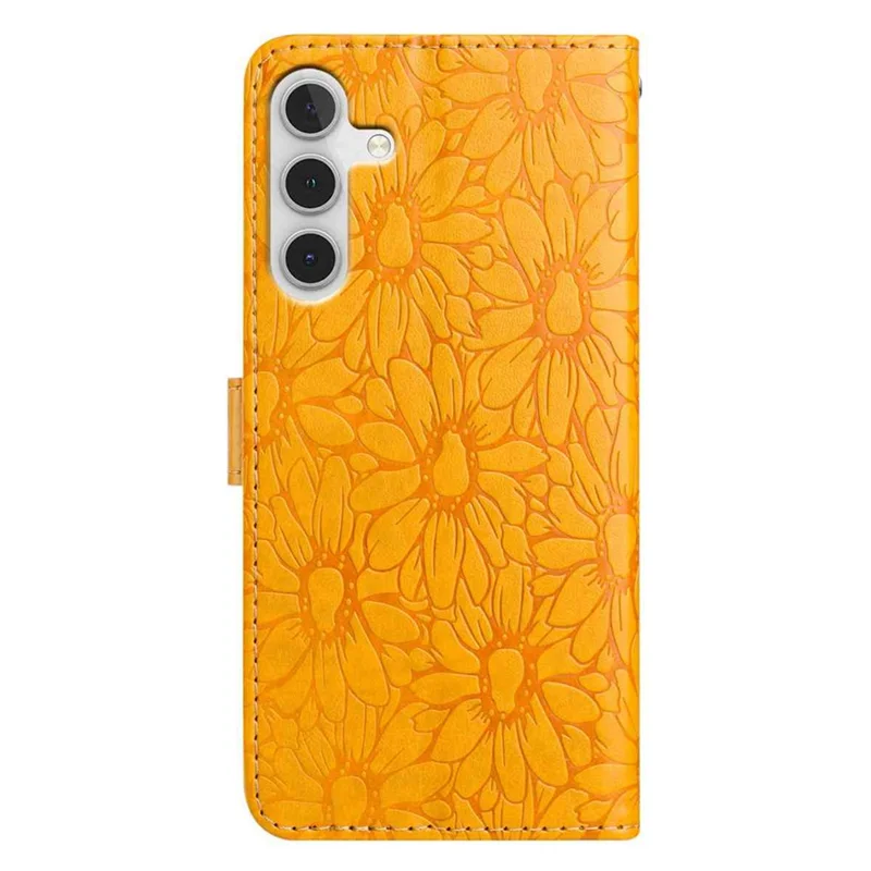 For Samsung Galaxy A55 5G Leather Case Daisy Imprint Wallet Stand Phone Protective Cover - Yellow