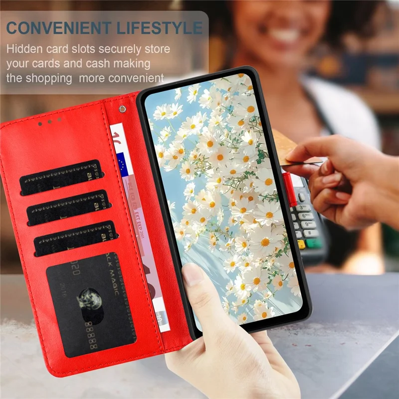 For Samsung Galaxy A35 5G Leather Case Daisy Imprint Wallet Stand Phone Protective Cover - Red