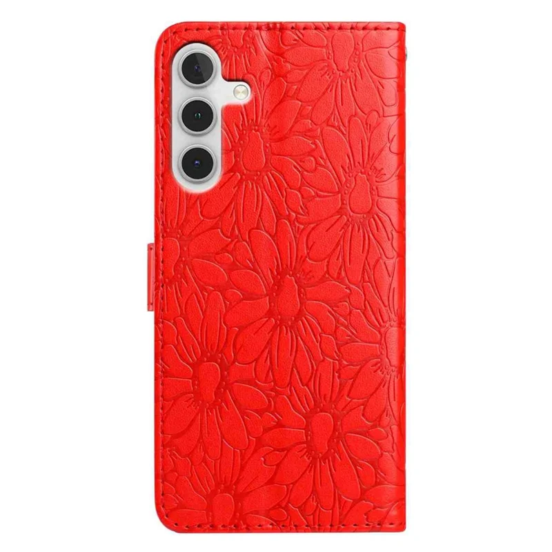 For Samsung Galaxy A35 5G Leather Case Daisy Imprint Wallet Stand Phone Protective Cover - Red
