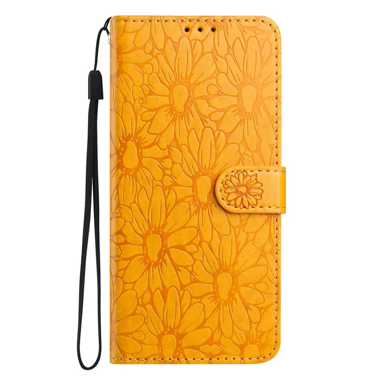 Für Samsung Galaxy S25+ / S24+ Leder-Handyhülle mit Gänseblümchen-Prägung, Brieftaschenfunktion und Ständer - Gelb
