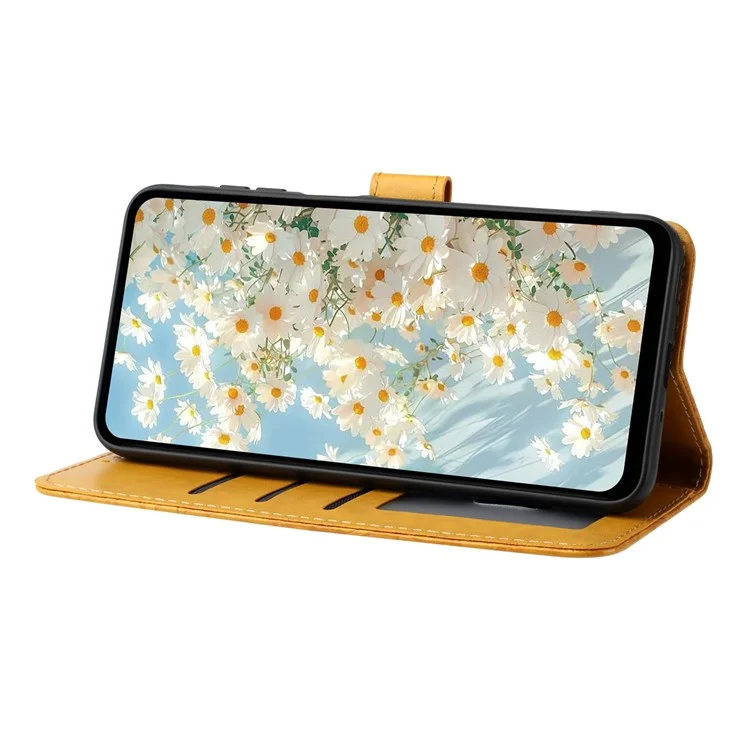 Чехол для Samsung Galaxy S25 / S24 из кожи с рисунком ромашки, кошелек-подставка, защитный - Желтый