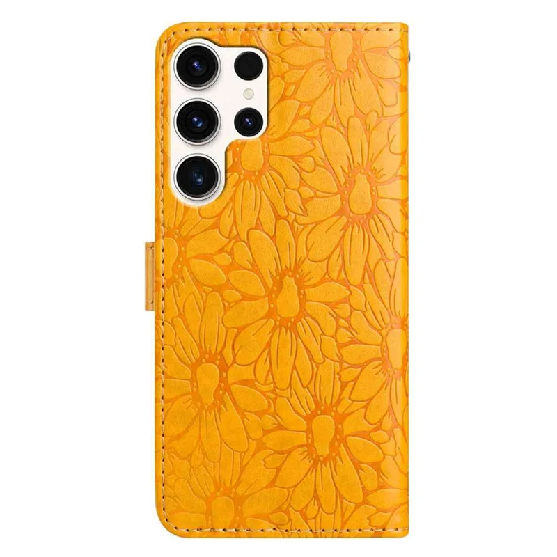 For Samsung Galaxy S24 Ultra Leather Case Daisy Imprint Wallet Stand Phone Protective Cover - Yellow