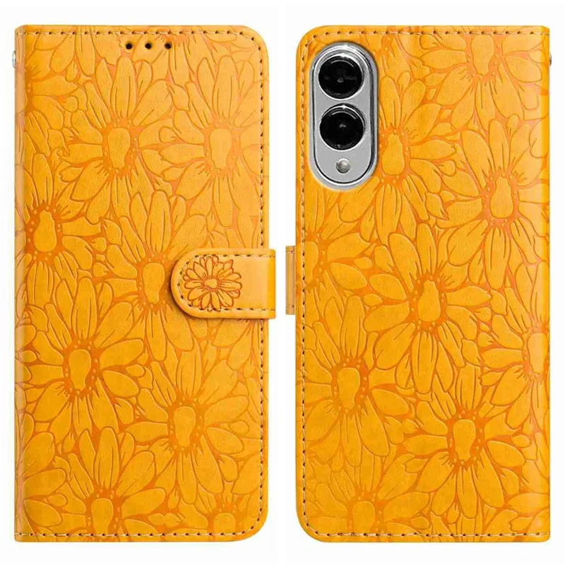 For Samsung Galaxy S25 Edge Leather Case Daisy Imprint Wallet Stand Phone Protective Cover - Yellow