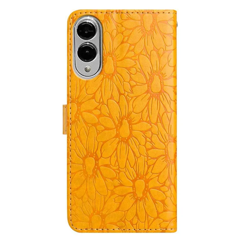 For Samsung Galaxy S25 Edge Leather Case Daisy Imprint Wallet Stand Phone Protective Cover - Yellow