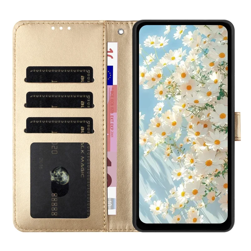 For Samsung Galaxy A17 5G / A17 4G / A26 5G Leather Case Daisy Imprint Wallet Stand Phone Protective Cover - Gold