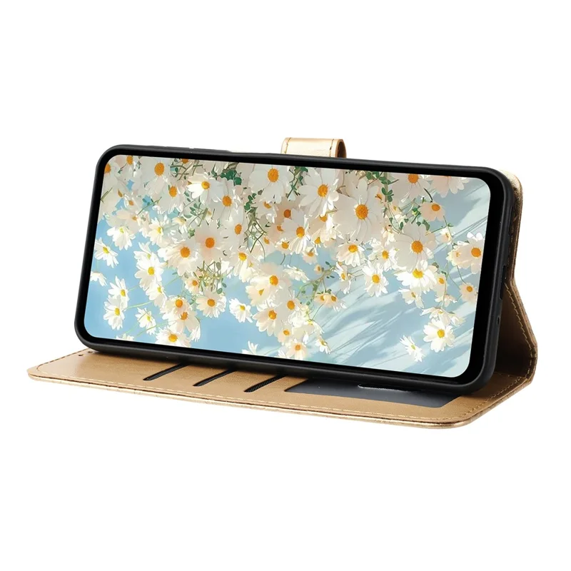 For Samsung Galaxy A17 5G / A17 4G / A26 5G Leather Case Daisy Imprint Wallet Stand Phone Protective Cover - Gold