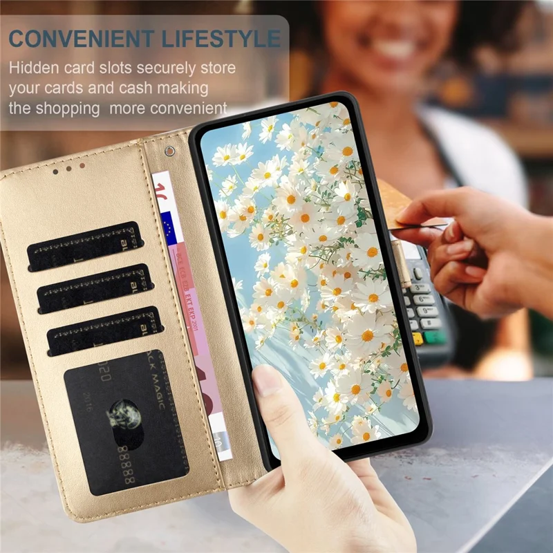 For Samsung Galaxy A17 5G / A17 4G / A26 5G Leather Case Daisy Imprint Wallet Stand Phone Protective Cover - Gold