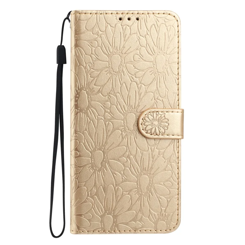 For Samsung Galaxy A17 5G / A17 4G / A26 5G Leather Case Daisy Imprint Wallet Stand Phone Protective Cover - Gold