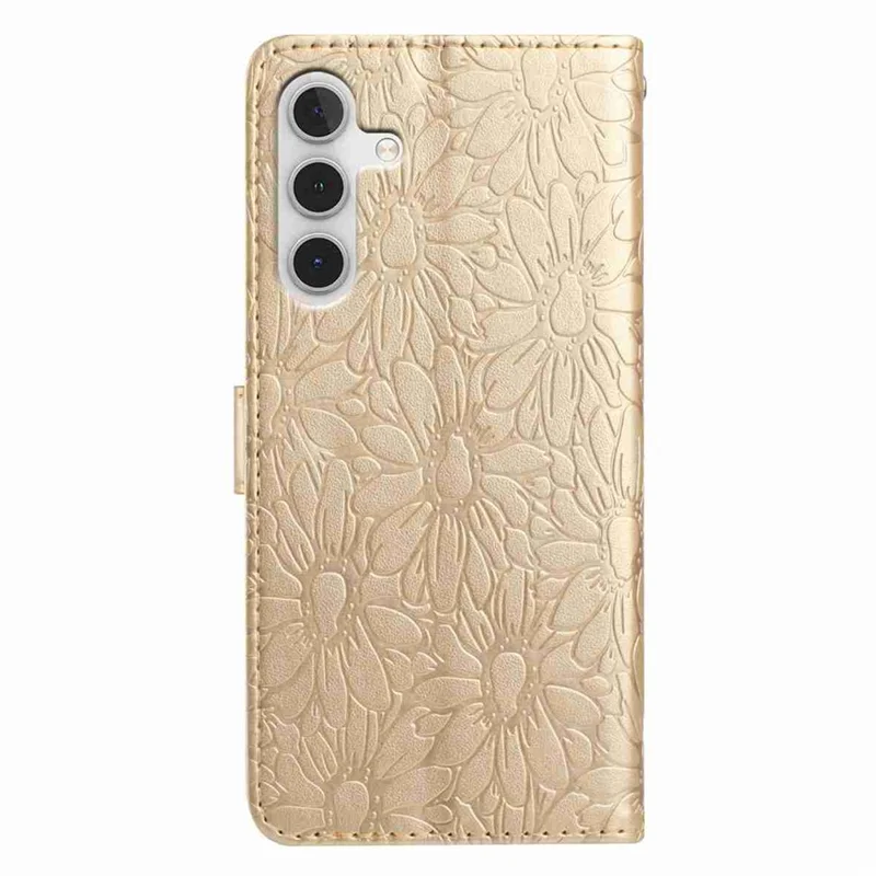 For Samsung Galaxy A17 5G / A17 4G / A26 5G Leather Case Daisy Imprint Wallet Stand Phone Protective Cover - Gold