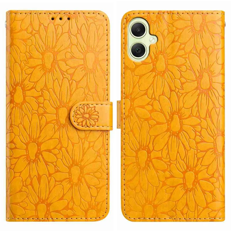 For Samsung Galaxy A07 4G / A06 5G / A06 4G Leather Case Daisy Imprint Wallet Stand Phone Protective Cover - Yellow