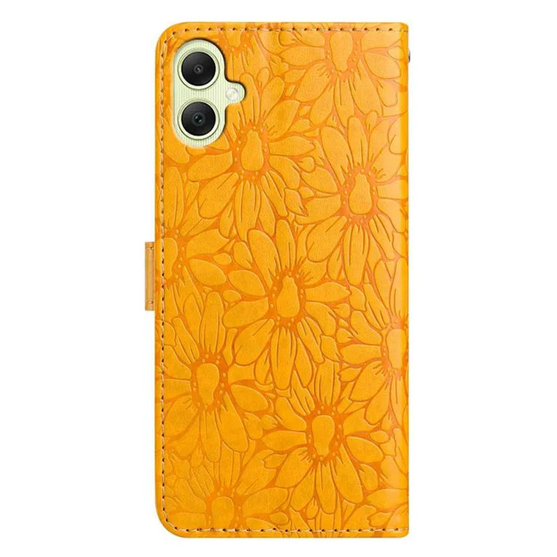 For Samsung Galaxy A07 4G / A06 5G / A06 4G Leather Case Daisy Imprint Wallet Stand Phone Protective Cover - Yellow