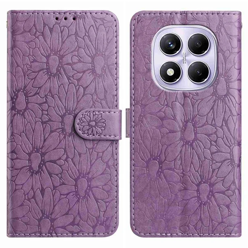 For Xiaomi Redmi Note 14 Pro 5G Leather Case Daisy Imprint Wallet Stand Phone Protective Cover - Light Purple