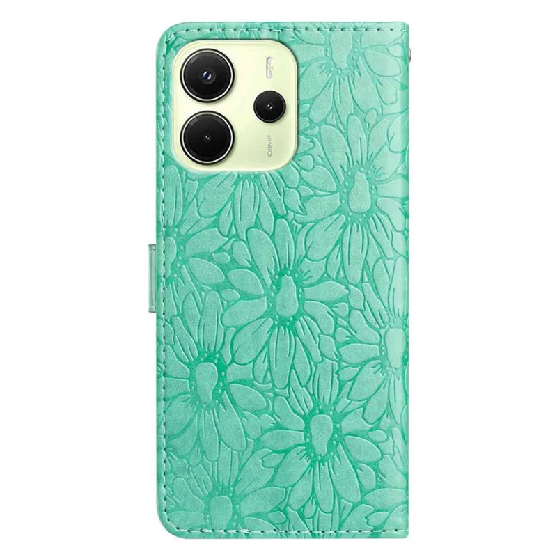 For Xiaomi Redmi Note 14 4G (164.84mm) Leather Case Daisy Imprint Wallet Stand Phone Protective Cover - Green
