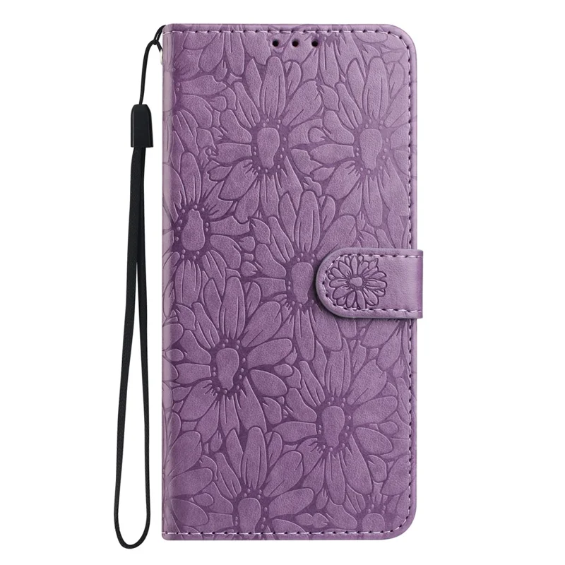 For Google Pixel 9a Leather Case Daisy Imprint Wallet Stand Phone Protective Cover - Light Purple