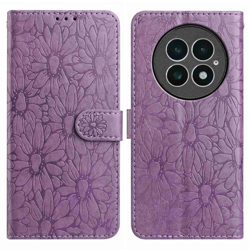 For OnePlus 13 Leather Case Daisy Imprint Wallet Stand Phone Protective Cover - Light Purple