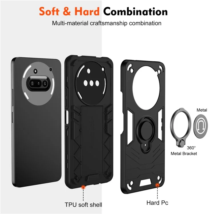 For Nothing Phone (3a) Case Slide Camshield Kickstand PC + TPU Phone Cover - Black