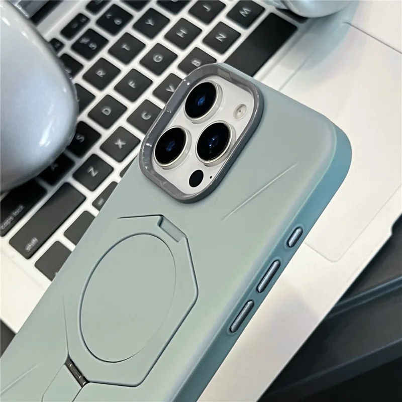 For iPhone 15 Pro Magnetic Case TPU + PC Rhombus Kickstand Phone Back Cover - Beige