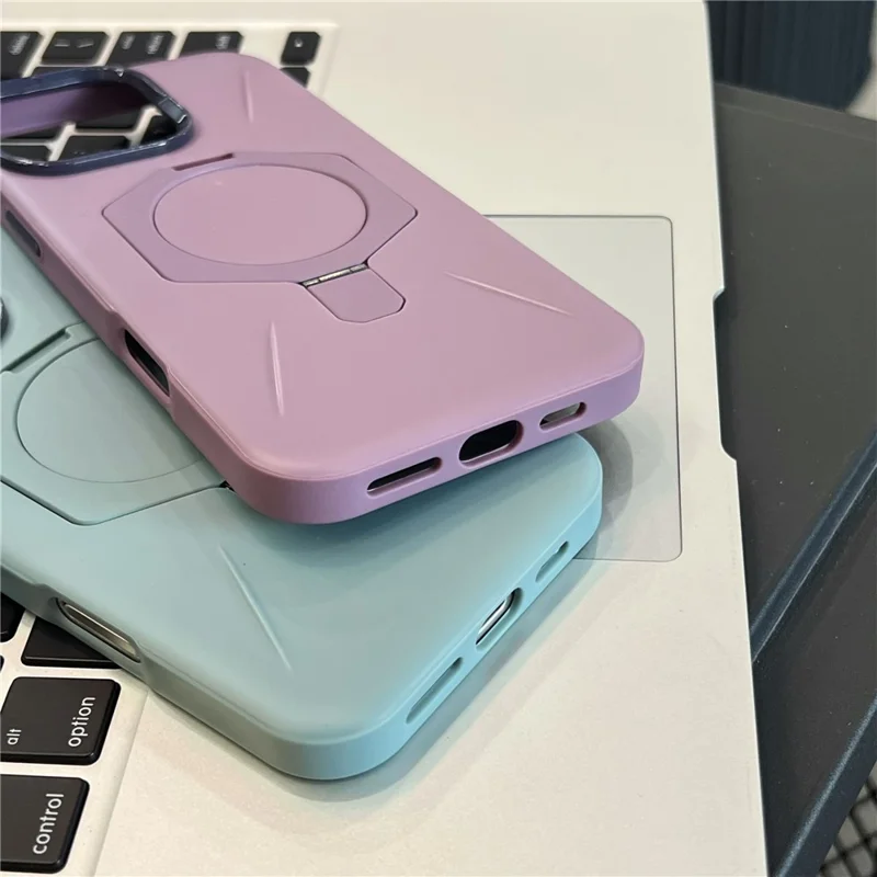 For iPhone 15 Pro Magnetic Case TPU + PC Rhombus Kickstand Phone Back Cover - Blue