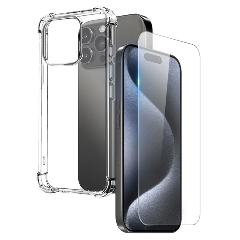 NORTHJO For iPhone 15 Pro Clear Phone Case Four Corner Shockproof TPU Cover with Tempered Glass