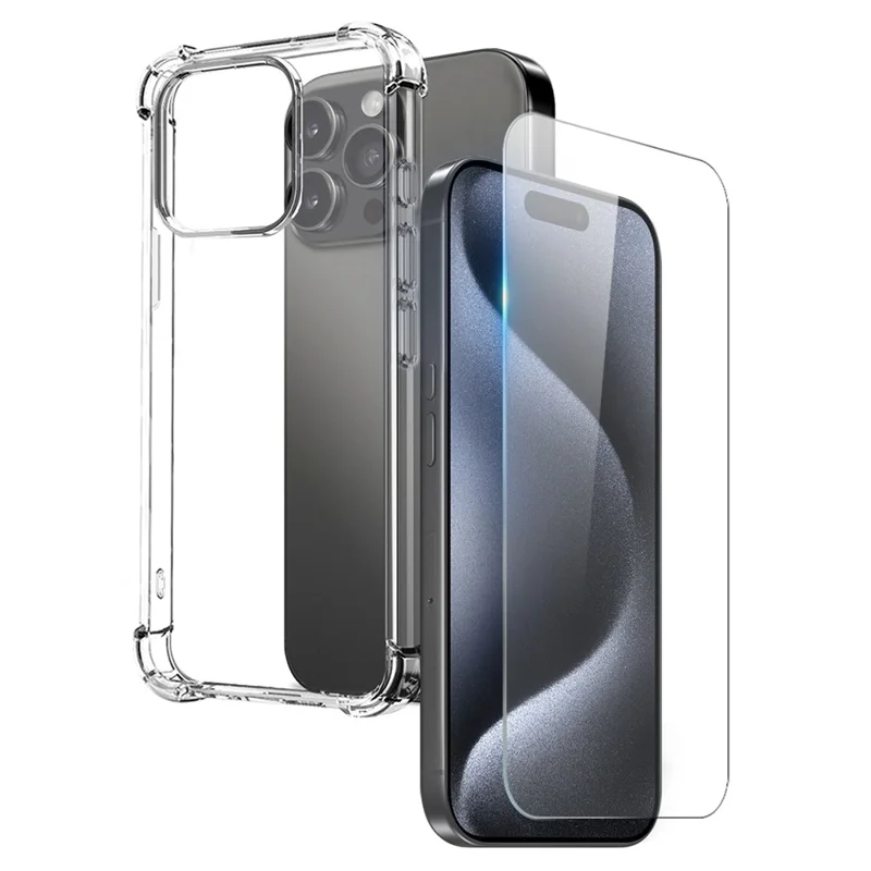 NORTHJO Para iPhone 15 Pro Max Capa de Celular Transparente à Prova de Choque com Proteção em Quatro Pontos e Vidro Temperado