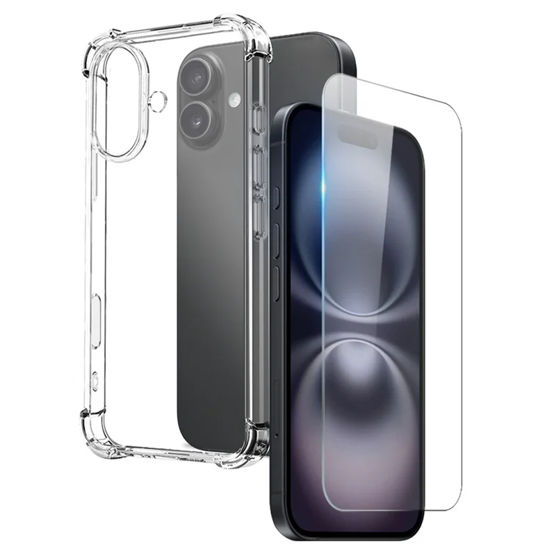 NORTHJO For iPhone 16 Clear Phone Case Four Corner Shockproof TPU Cover with Tempered Glass