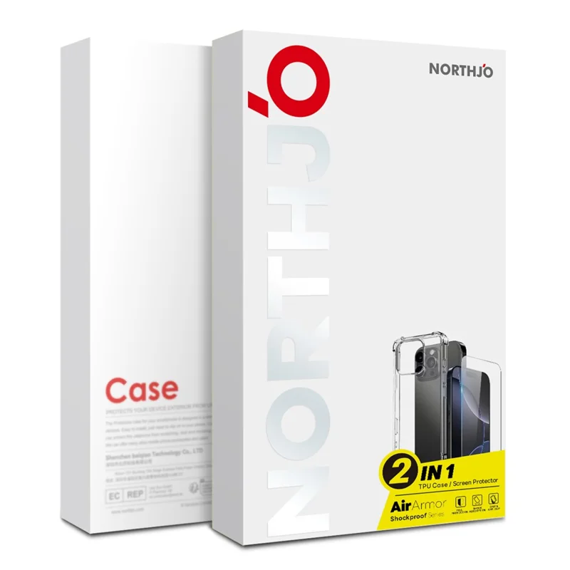 NORTHJO For iPhone 16 Clear Phone Case Four Corner Shockproof TPU Cover with Tempered Glass