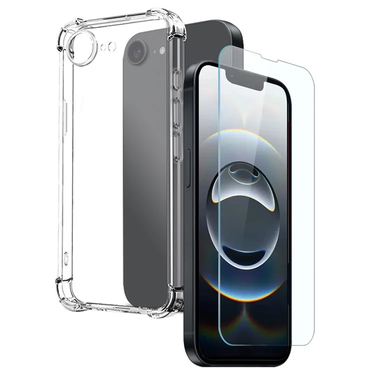 NORTHJO For iPhone 16e Clear Phone Case Four Corner Shockproof TPU Cover with Tempered Glass